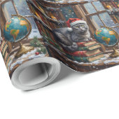 Russian Blue Cat Christmas Library Reading Nook Cadeaupapier (Rol Hoek)