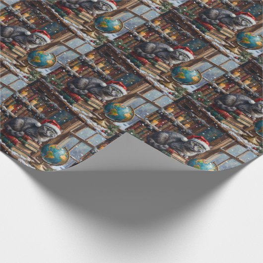 Russian Blue Cat Christmas Library Reading Nook Cadeaupapier (Hoek)