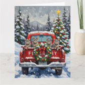 Russian Blue Cat Christmas Red Truck Holiday Kaart (Voorkant)