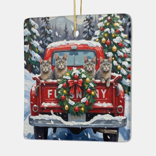 Russian Blue Cat Christmas Red Truck Holiday Keramisch Ornament (Links)