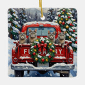 Russian Blue Cat Christmas Red Truck Holiday Keramisch Ornament (Voorkant)