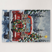 Russian Blue Cat Christmas Red Truck Holiday Legpuzzel (Horizontaal)