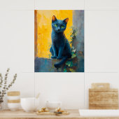 Russian Blue Cat in Golden Light – Peaceful Ledge Poster (Keuken)