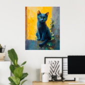 Russian Blue Cat in Golden Light – Peaceful Ledge Poster (Thuiskantoor)