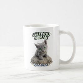 Russian Blue Cat Mug - I see you human Koffiemok