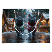 Russian Blue Cats Christmas Snow Holiday  Groot Cadeauzakje (Voorkant)