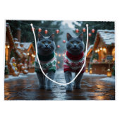 Russian Blue Cats Christmas Snow Holiday  Groot Cadeauzakje (Achterkant)