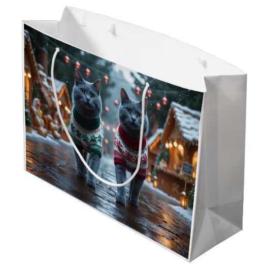 Russian Blue Cats Christmas Snow Holiday  Groot Cadeauzakje (Achterkant Gekanteld)