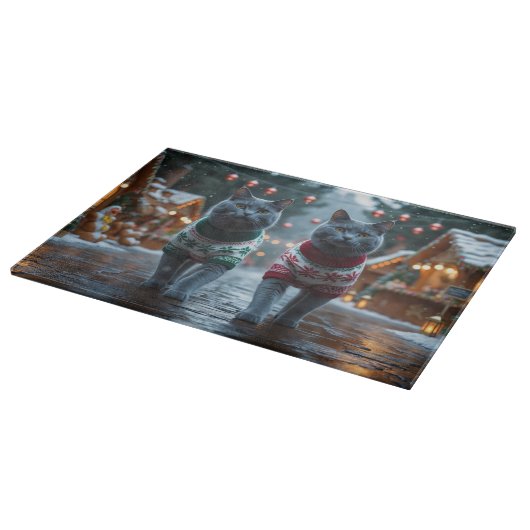 Russian Blue Cats Christmas Snow Holiday  Snijplank (Hoek)