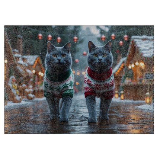 Russian Blue Cats Christmas Snow Holiday  Snijplank (Voorkant)
