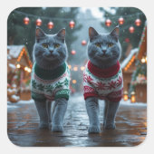 Russian Blue Cats Christmas Snow Holiday  Vierkante Sticker (Voorkant)