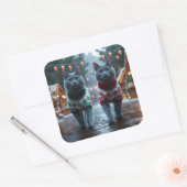 Russian Blue Cats Christmas Snow Holiday  Vierkante Sticker (Envelop)