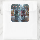 Russian Blue Cats Christmas Snow Holiday  Vierkante Sticker (Tas)