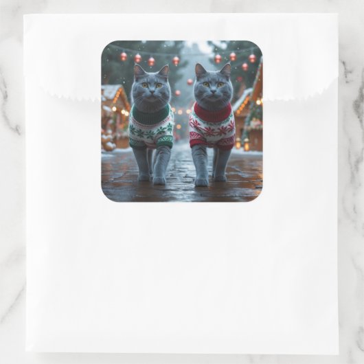 Russian Blue Cats Christmas Snow Holiday Vierkante Sticker (Tas)