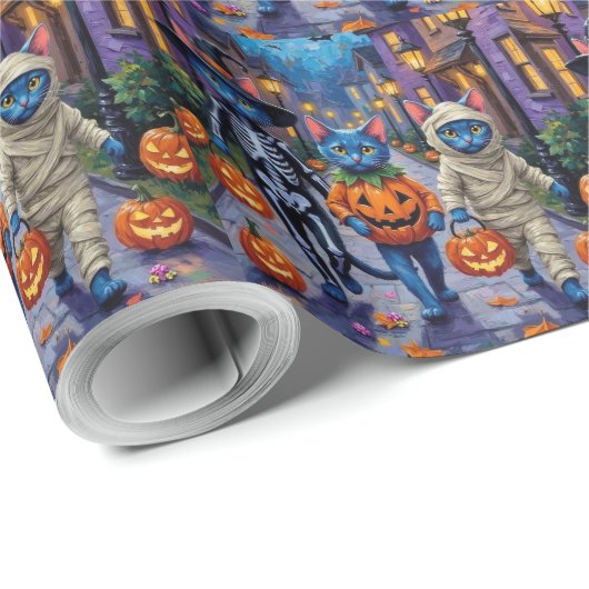 Russian Blue Cats in Halloween Costumes Cadeaupapier (Rol Hoek)