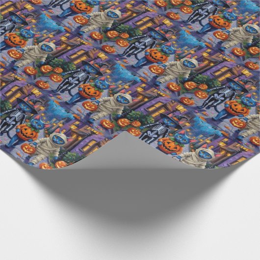 Russian Blue Cats in Halloween Costumes Cadeaupapier (Hoek)