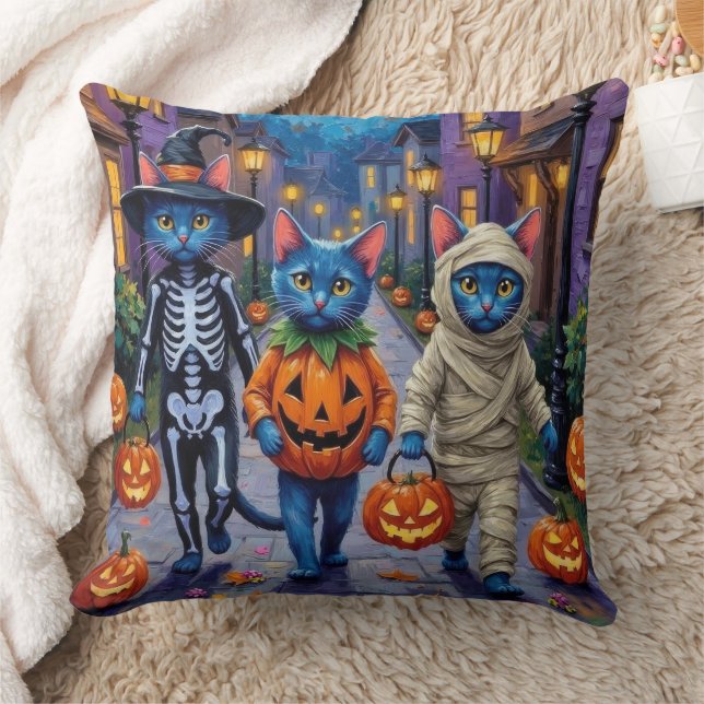 Russian Blue Cats in Halloween Costumes Kussen (Deken)