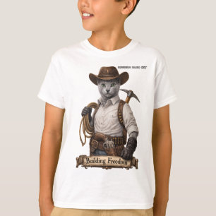 Russian Blue Cowboy Kat – Vrijheid Bouwen T-shirt