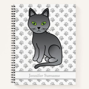 Russian Blue Cute Cartoon Kat & Aangepaste Tekst Notitieboek