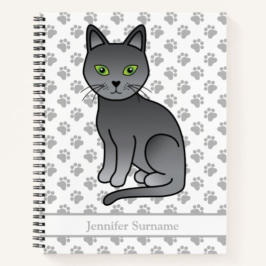 Russian Blue Cute Cartoon Kat & Aangepaste Tekst Notitieboek (Voorkant)