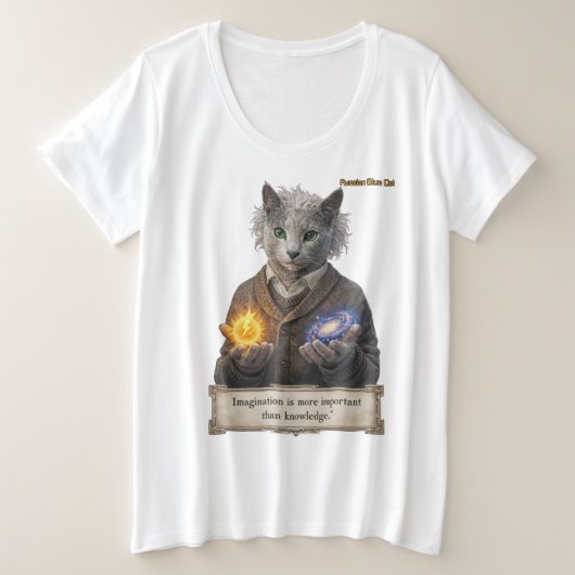 Russian Blue Einstein Cat - Imagination Grote Maat T-shirt (Design voorkant)