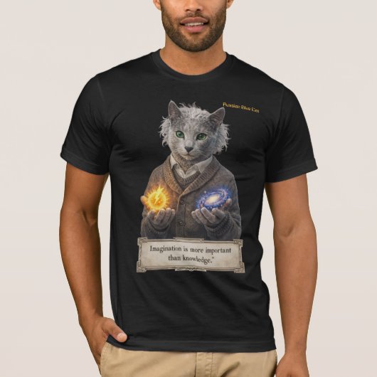 Russian Blue Einstein Cat - Imagination T-shirt (Voorkant)