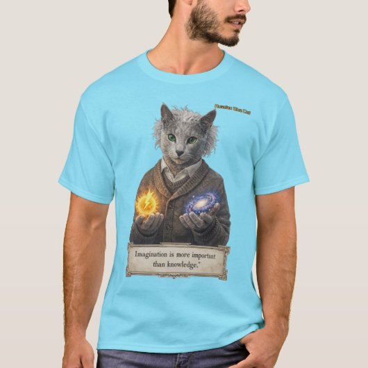 Russian Blue Einstein Cat - Imagination T-shirt (Voorkant)