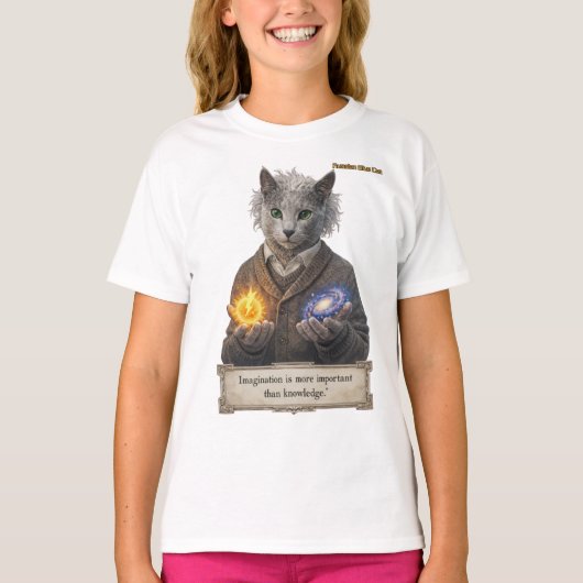 Russian Blue Einstein Cat - Imagination T-shirt (Voorkant)