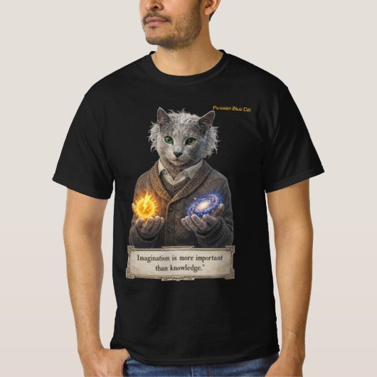 Russian Blue Einstein Cat - Imagination T-shirt (Voorkant)