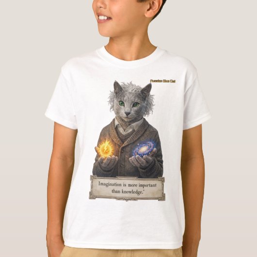 Russian Blue Einstein Cat - Imagination T-shirt (Voorkant)