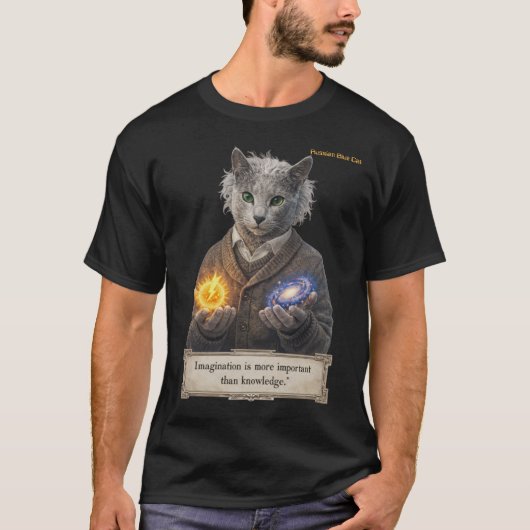 Russian Blue Einstein Cat - Imagination T-shirt (Voorkant)