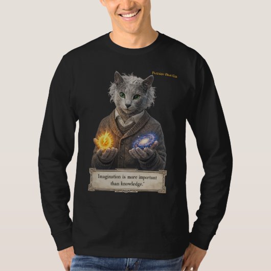 Russian Blue Einstein Cat - Imagination T-shirt (Voorkant)