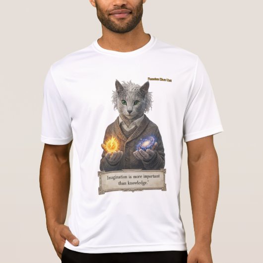 Russian Blue Einstein Cat - Imagination T-shirt (Voorkant)
