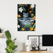 Russian Blue In Bathtub Poster, Funny Cat Poster (Thuiskantoor)