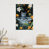 Russian Blue In Bathtub Poster, Funny Cat Poster (Keuken)