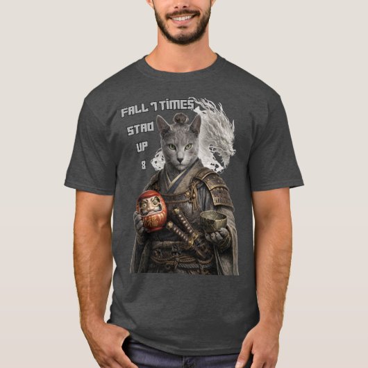Russian Blue Samurai Cat T-shirt (Voorkant)