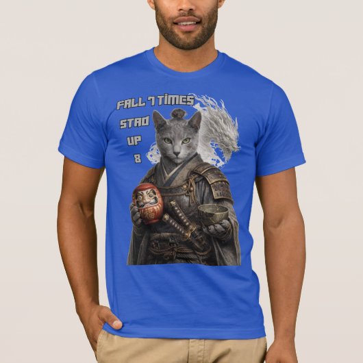Russian Blue Samurai Cat T-shirt (Voorkant)