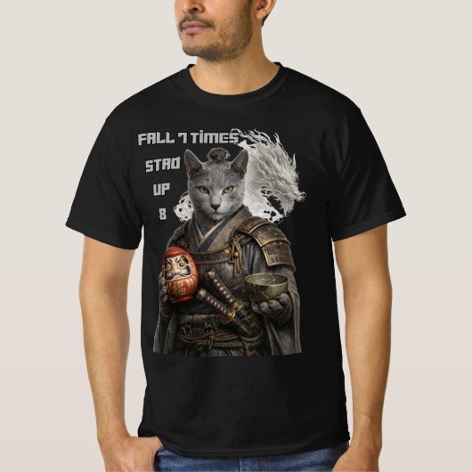 Russian Blue Samurai Cat T-shirt (Voorkant)