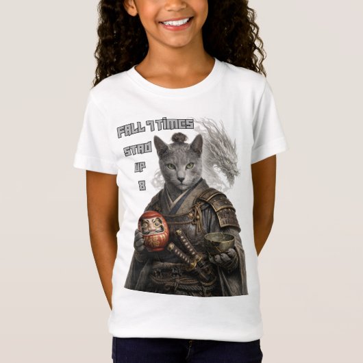 Russian Blue Samurai Cat T-shirt (Voorkant)