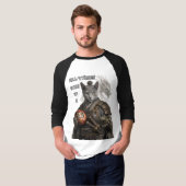 Russian Blue Samurai Cat T-shirt (Voorkant volledig)