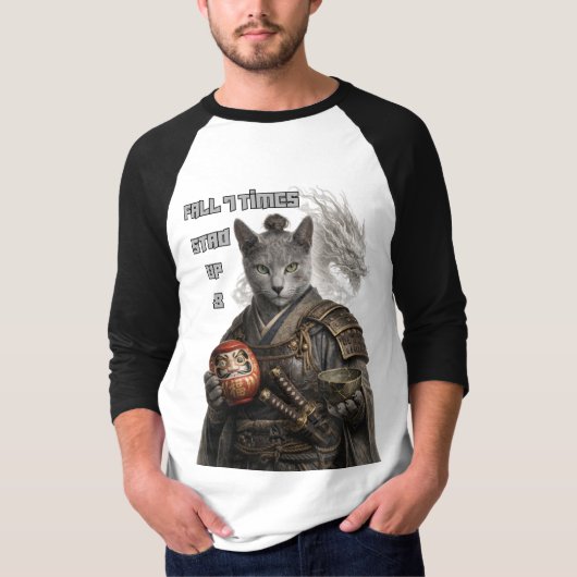 Russian Blue Samurai Cat T-shirt (Voorkant)