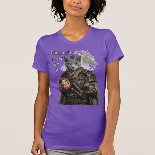 Russian Blue Samurai Cat T-shirt (Voorkant)