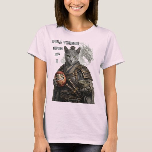 Russian Blue Samurai Cat T-shirt (Voorkant)