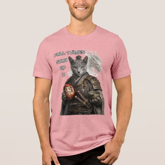 Russian Blue Samurai Cat Tri-Blend Shirt (Voorkant)