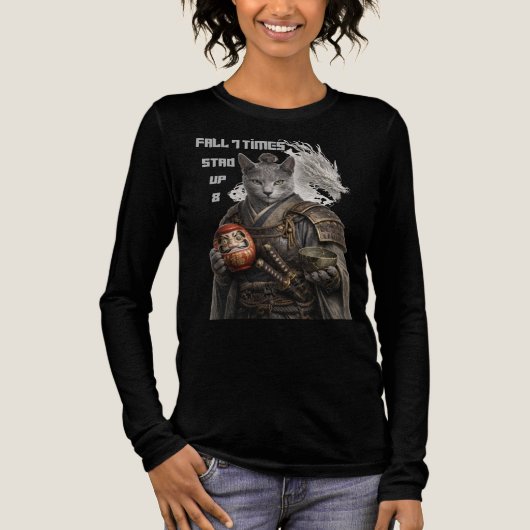 Russian Blue Samurai Cat Tri-Blend Shirt (Voorkant)