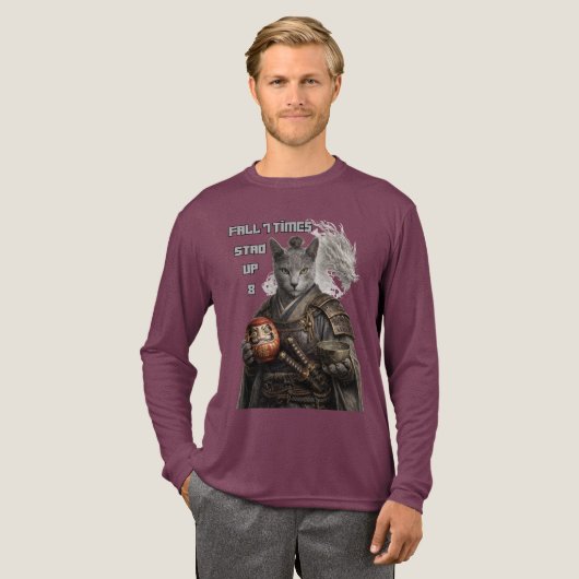 Russian Blue Samurai Cat Tri-Blend Shirt (Voorkant)
