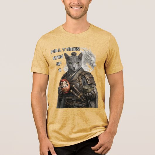 Russian Blue Samurai Cat Tri-Blend Shirt (Voorkant)