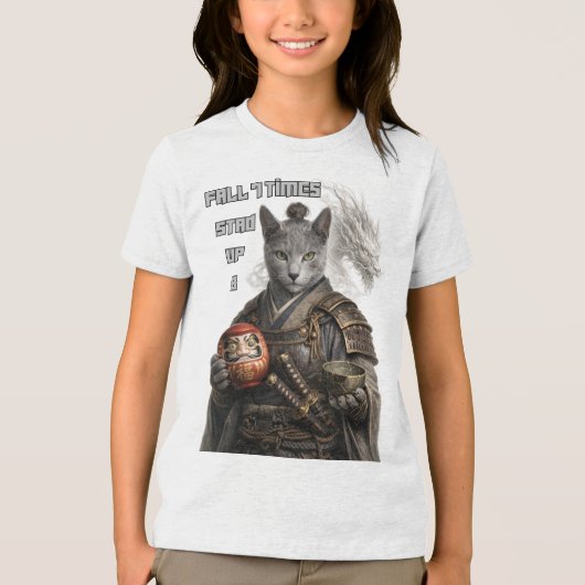 Russian Blue Samurai Cat Tri-Blend Shirt (Voorkant)