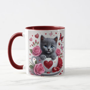 Russian Blue Teacup Kitten Valentijn Mok