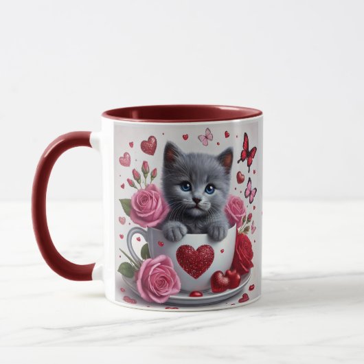 Russian Blue Teacup Kitten Valentijn Mok (Links)